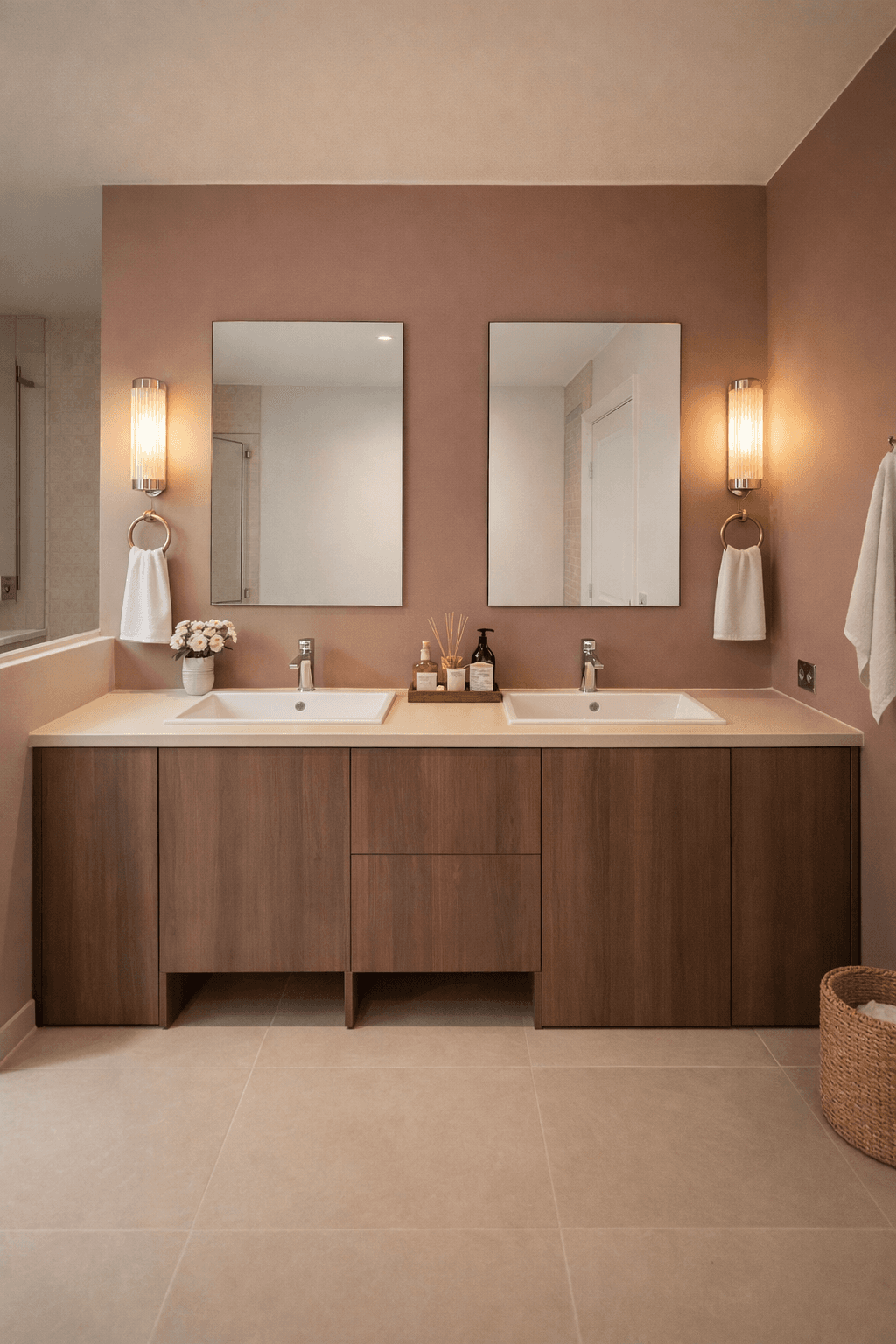 Salle de bain finition noyer